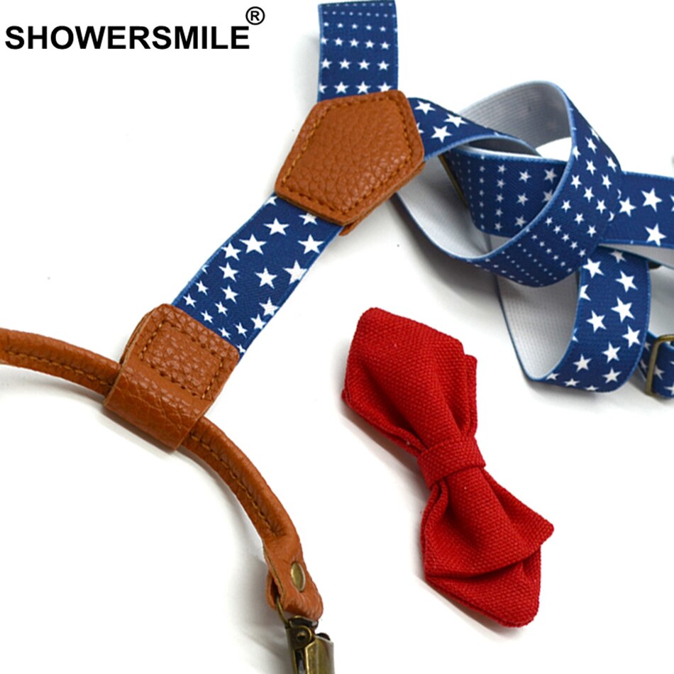 Showersmile butterfly seler drenge elastiske seler 4 klips børn y ryg stjerner mønster blå fest børnebukserrem