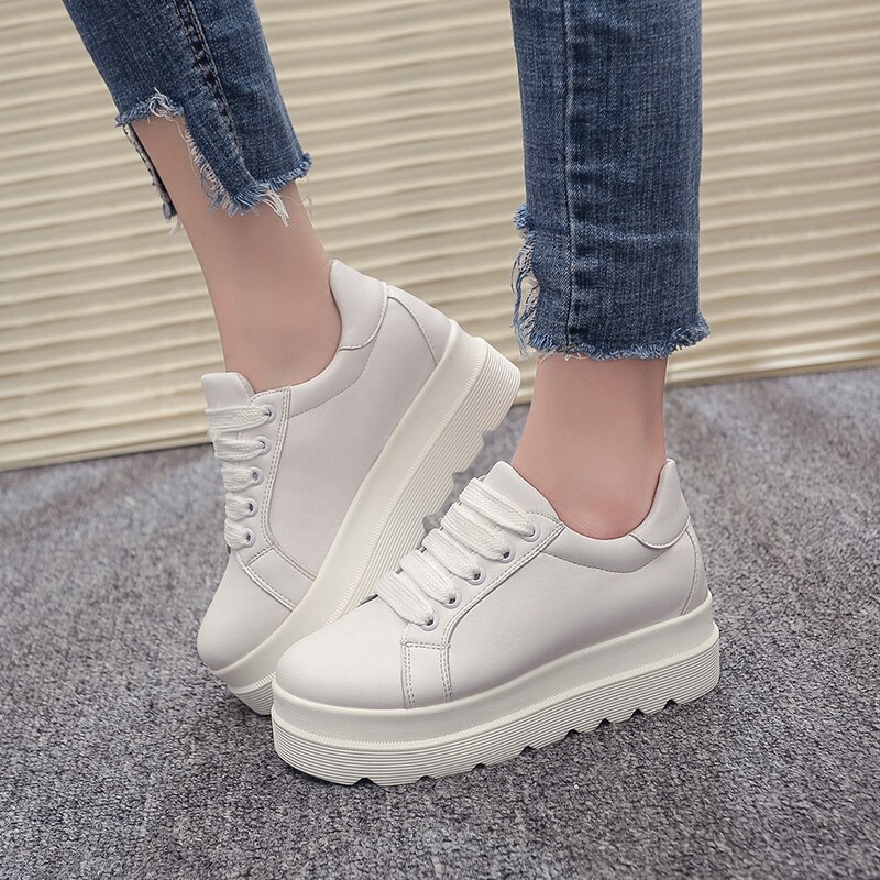 Women Sneakers Autumn Heels Women White Casual Shoes Lace-Up Women Shoes Platform Flats High top Women Shoes