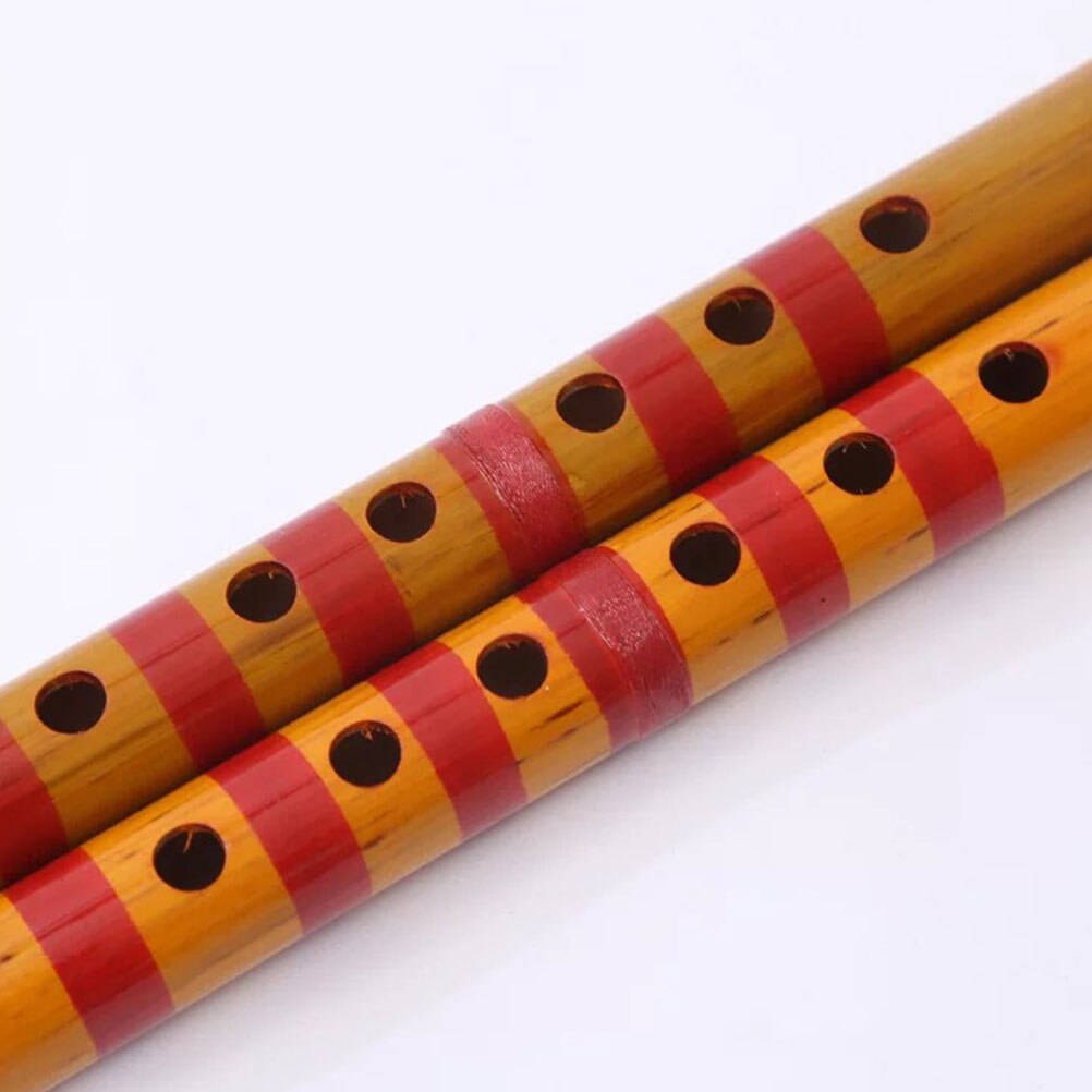 1 sæt /2 stk bambusfløjte traditionelt musikinstrument til begyndere (naturlig farvefløjte + kinesisk knude + fløjtemembran)