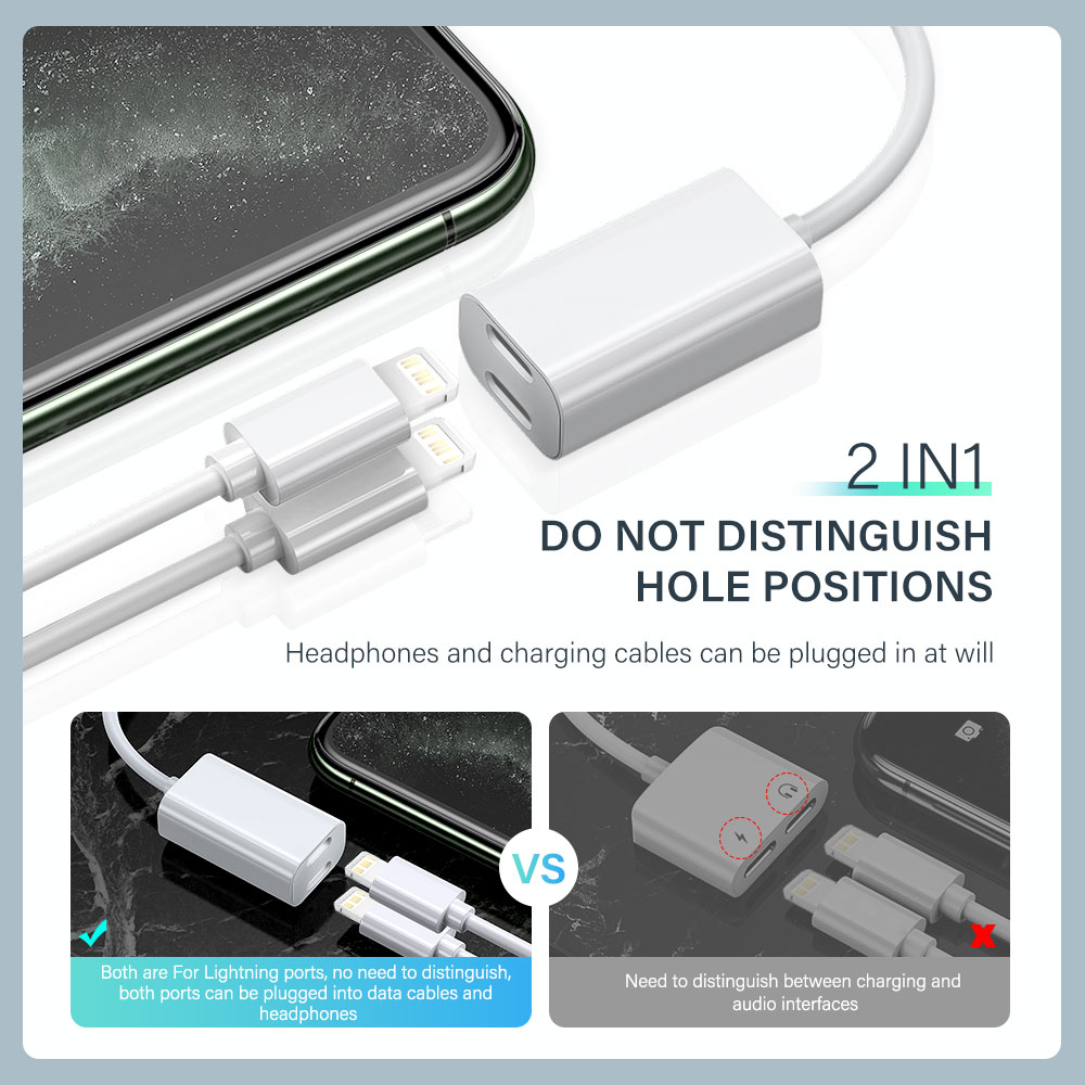 Dubbele Lightning Splitter Voor Iphone 13 12 11 Pro Max X Xs Xr 8 Plus Se 3 Ipad 2 In 1 Otg Adapter Hoofdtelefoon Audio Opladen Kabel