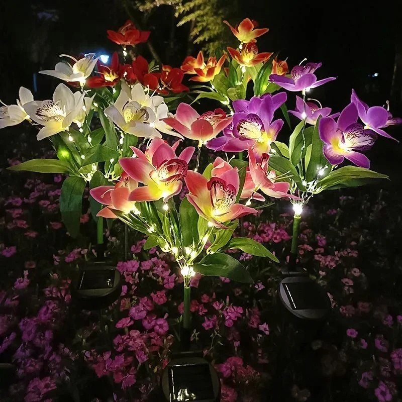 Blumenlandschaft Bodenlichter Künstliche Orchidee Outdoor Solar LED Rasenlampe Garten Sommer Zuhause Hochzeit Dekoration