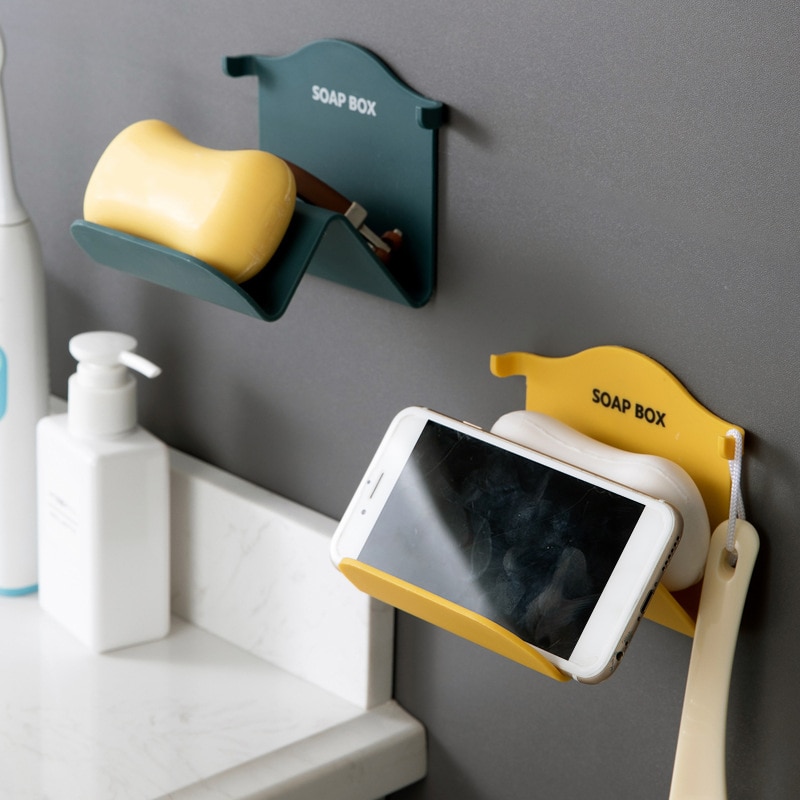 Wall mounted Soap Box Plastic Soap Holder Dish Bathroom Storage Plate Tray Case Rack Soap Sponge Holder for Kitchen