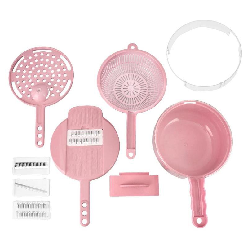 Wheat Straw Cutter Food Chopper Potato Slicer Vegetable Fruits Shredder 8 Pieces Multi-function Cutting Kitchen Grinding Device: Pink