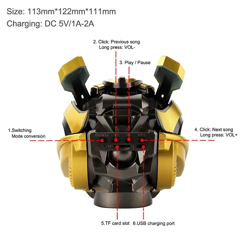 Transformers Bluetooth Speaker Bumblebee Helmet H2 With FM Radio Mini Subwoofer Speaker Portable Cartoon LED Support TF For Kids
