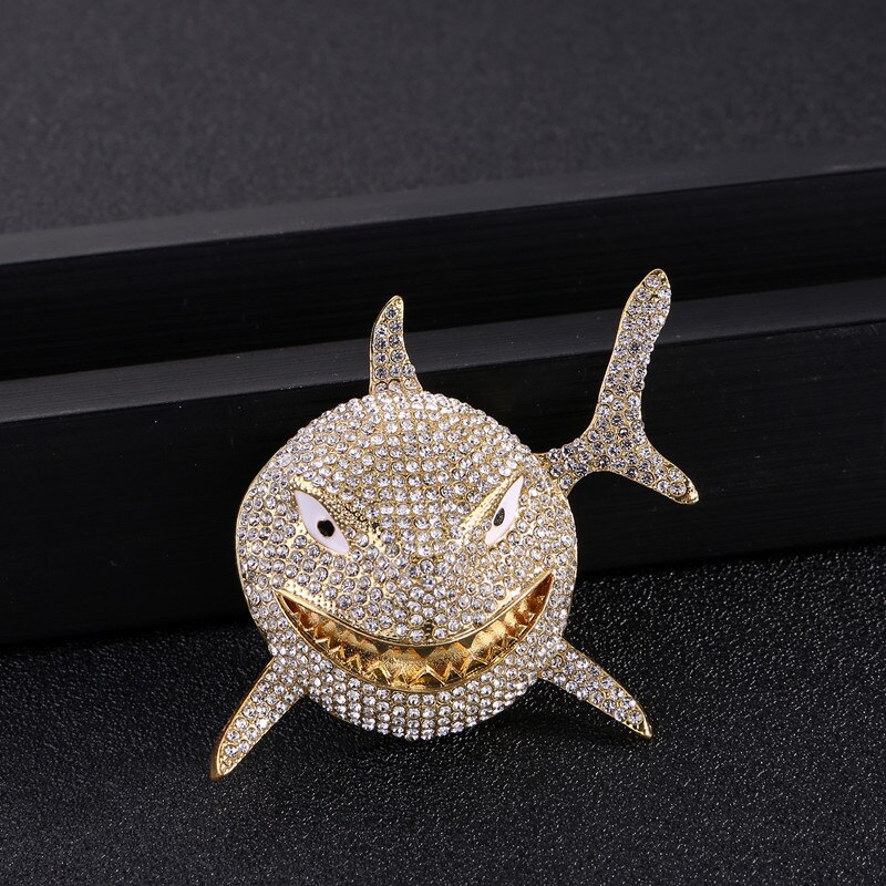 Hip Hop Big Shark Pendant Necklace Pave Bling Cubic Zircon Party Jewelry With Big Iced Out Crystal Miami Cuban Link Chain: gold pendant