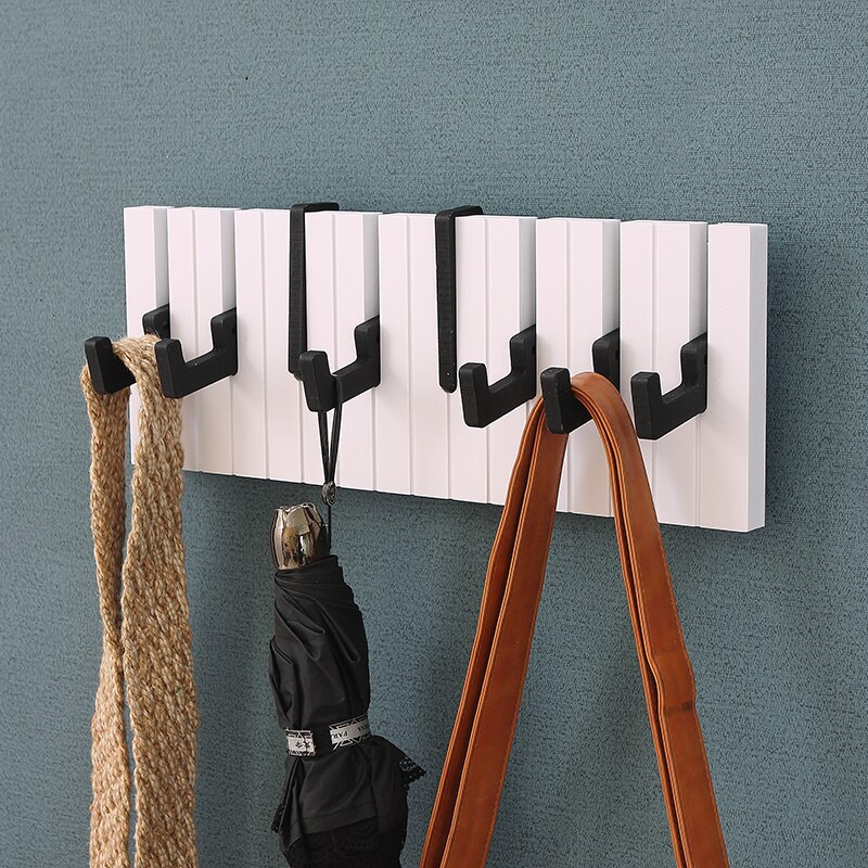 Portemanteau mural en bois, porte-manteau pour clés de Piano, porte-manteau mural, décoration murale, porte-clé, porte-chapeaux, étagère de rangement en bois: 40cm Black White