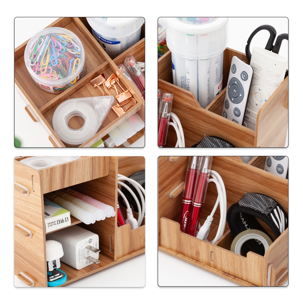 Wooden Office Desk Organizer DIY Document File Multifunction Accessories Storage Magazine Book Shelf pen pencil holder