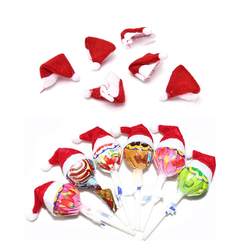 6Pcs Mini Lolly Topper Wrap Cover Kerstman Hoeden Kerst Xmas Party Decor