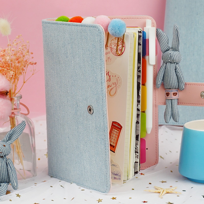 A5 A6 Kawaii mignon tissu cahier école bureau papeterie ligne vierge grille points planificateur bloc-notes 6 trous spirale anneau reliure