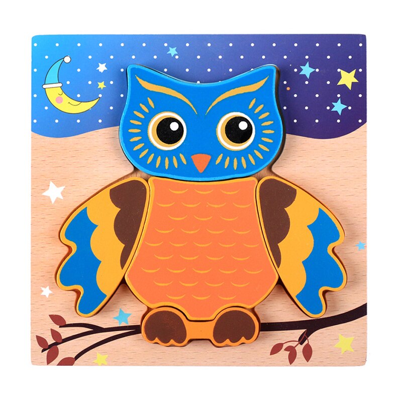 Montessori Baby Toy Card Puzzles Early Learning Educational Toy Cartoon Traffic Animal Fruit With Iron Box Kids Cognitive Puzzle: 15x15x0.8cm owl