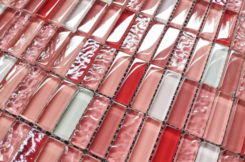 Red Pink White Glass Mosaic Bathroom Wall Tile JMFGT059 Crystal Glass Kitchen Backsplash Tiles