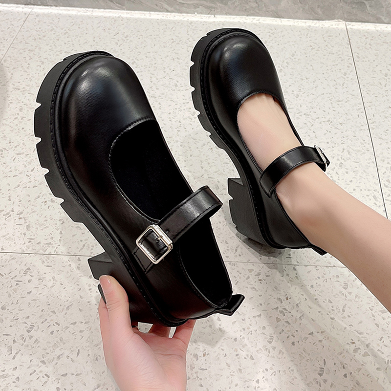 Décolleté con plateau con fibbia alla caviglia neri Scarpe Mary Jane in pelle verniciata stile giapponese da donna Scarpe Lolita con tacco spesso punk Mujer