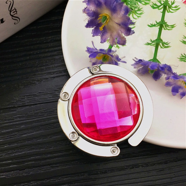 practical Portable Folding Table Desk Hanging Clip Crystal Alloy Purse Handbag Bag Hanger Hook Holder Desk Hanging Hook: rose red