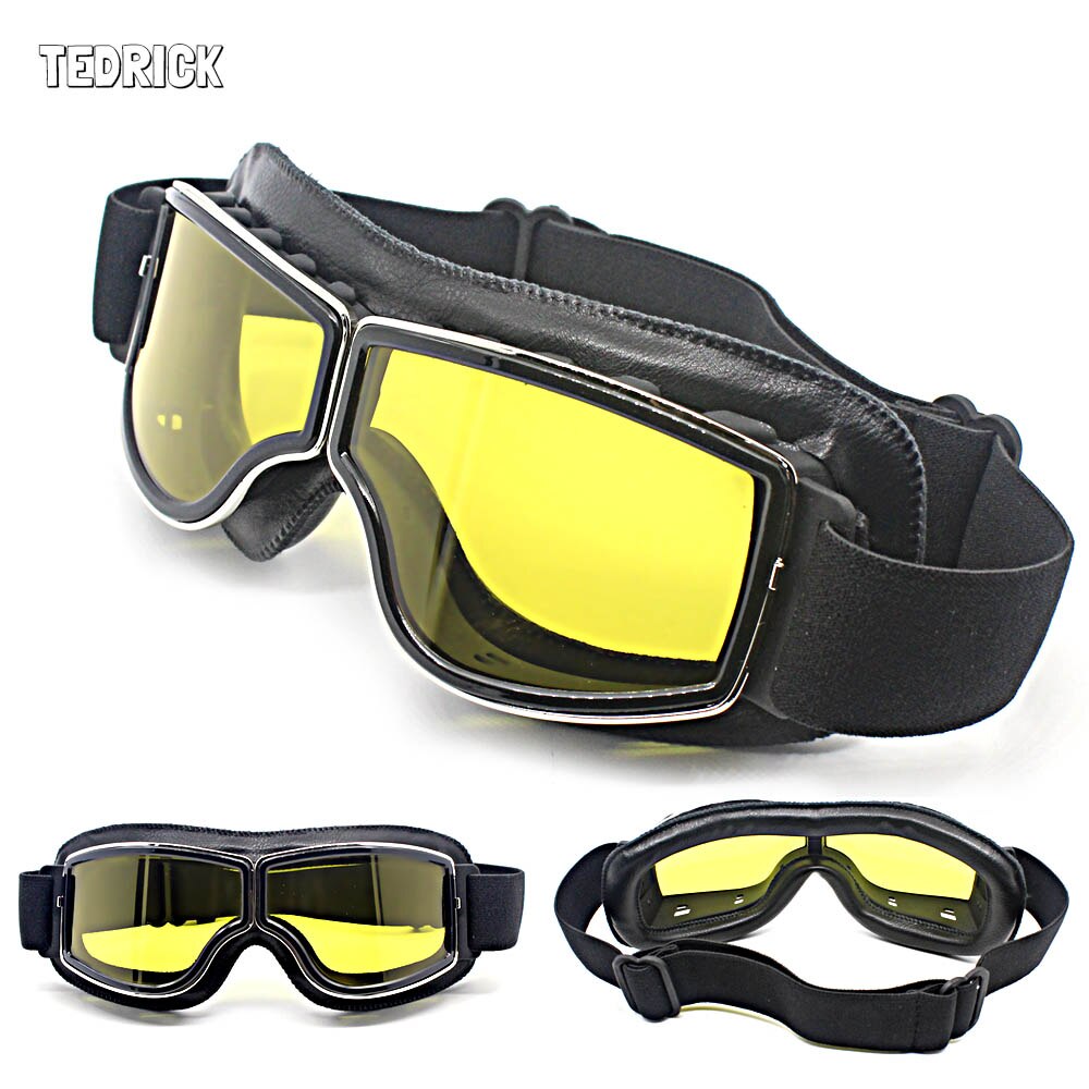 Universal vintage foldbar sølv ramme beskyttelsesbriller motorcykel briller hjelm beskyttelsesbriller motorcykel solbriller vindtæt briller: Sort-gul