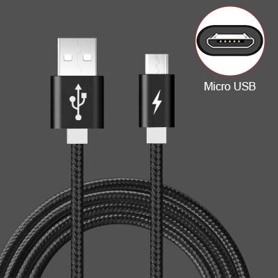 Micro USB Cable 1m 2m Metal Nylon Braided 2A USB Fast Charging Data Sync Wire For Samsung Galaxy Xiaomi Huawei Android Phone: Black / 0.25m