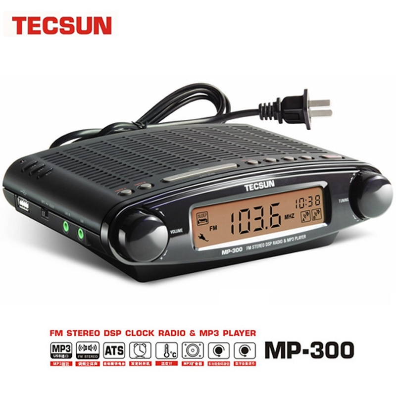 Tecsun Radio MP-300 DSP FM Stereo USB MP3 Player Desktop Clock ATS Alarm Black FM Portable Radio Receiver
