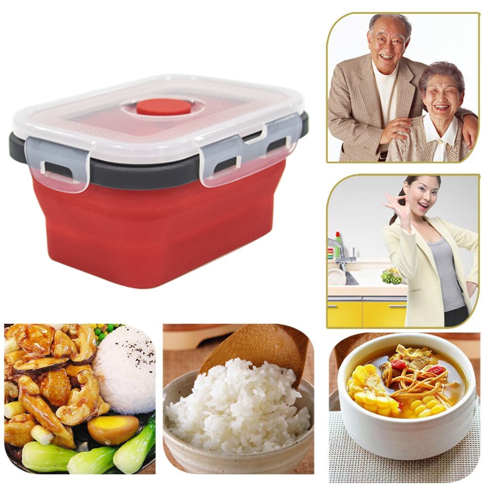 Portable Rectangular Silicone Collapsible Lunch Box Folding Food Keep Fresh Storage Container Eco-Friendly Lunchbox Bento Box