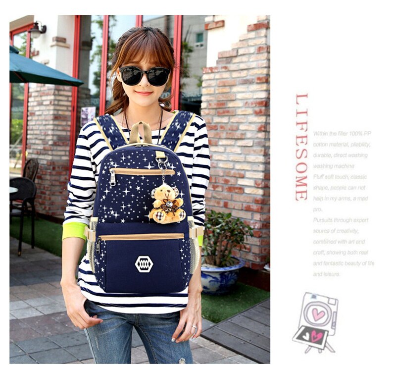 Afdrukken Vrouwen Schooltassen Ster Voor Meisjes Jongens Leuke School Rugzakken Kind Kids Tassen 3 pcsRucksacks Schooltas Met Beer Mochila