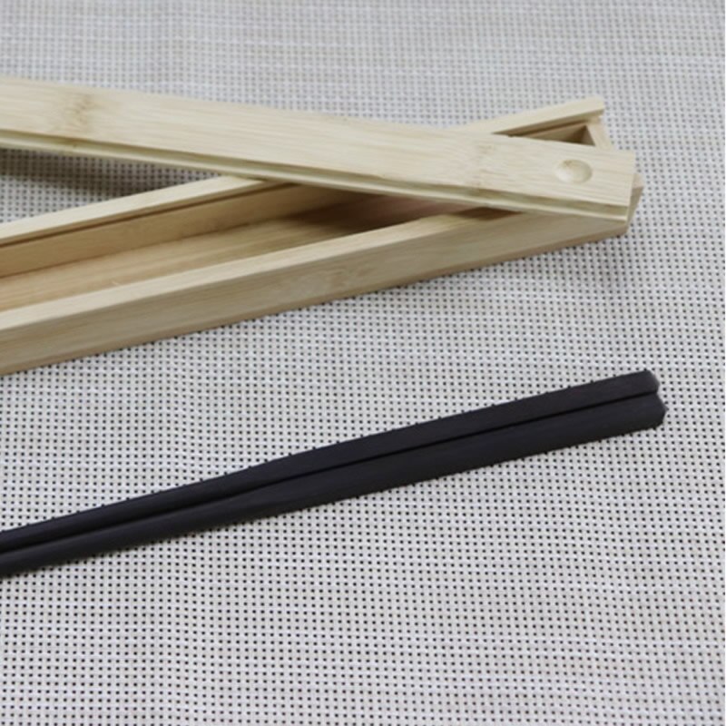 Palillos chinos de madera de bambú de acero inoxidable palillos de metal caja de madera del almacenaje caja de palillos chinos portátil para la venta: Black Wood Chopstick