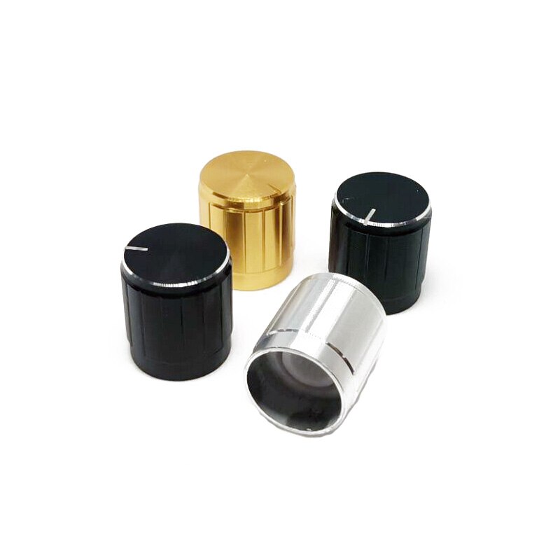 5 stk svart sølv gylden aluminiumslegering bryterhetter potensiometer knotter koder bryter plomme aksel d akse halv aksel 15 x 17mm
