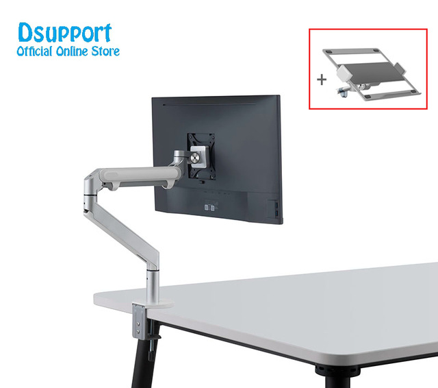 OZ-1S Aluminum 2 in 1 Mount 12-17 inch Laptop Holder + 17-32 inch Monitor Holder Gas Strut Arm Desktop Support Bracket Load 8kgs: Silver