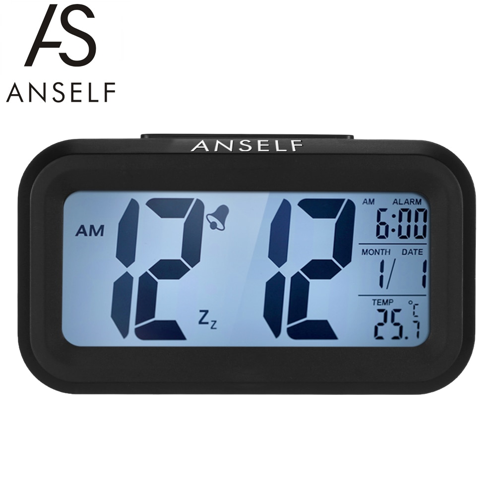 Anself LED Digital Alarm Clock Repeating Snooze Light-activated Sensor Backlight Time Date Temperature Display