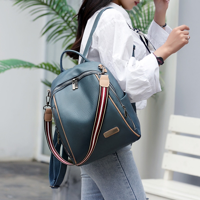 Rucksack Für Frauen Große Kapazität PU Leder Neue Wilde Temperament dauerhaft Weichen Freizeit Reise Schwarz Blau Geldbörse Tasche