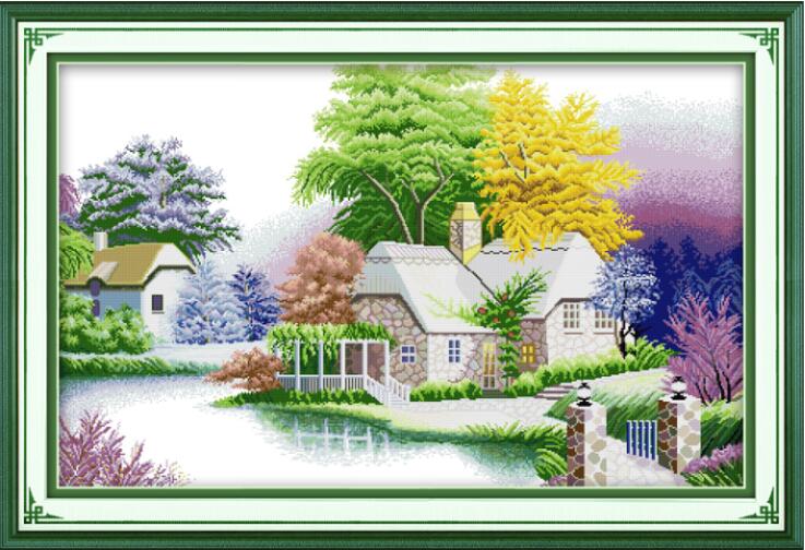 Cartton people landscape animal cross stitch kit aida 18ct count unprinted canvas stitches embroidery DIY handmade needlework