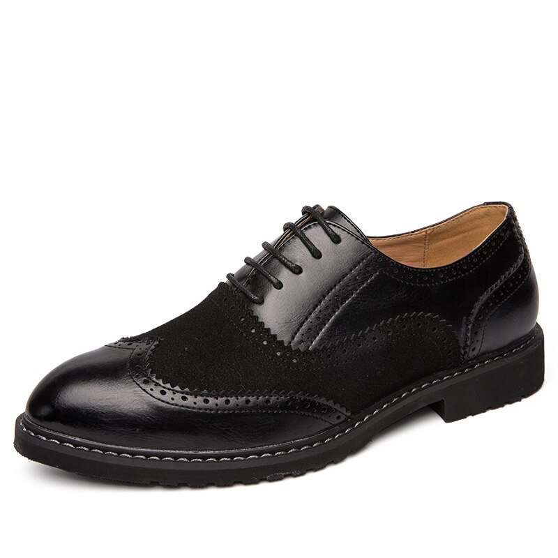 Wit Bruin Italiaanse Stijl Mannen Formele Lederen Schoen Gentleman Rokkostuum Schoenen Wing Tip Volledige Brogue Wedding Party oxfords: Black / 39