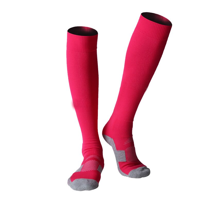 Stil voksen terry sål fodbold sokker høj beskytte ankel og kalv fodbold sokker: Fluorescerende lyserød