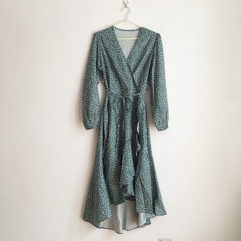 Herfst winter Elegante Jurk Vrouwen Sexy Fishtail golf punt taille tie lange mouwen Jurken vrouwelijke vrouwen casual lange jurken: green / M
