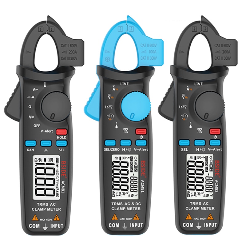 Mini Digital Clamp Meters BSIDE ACM Series True DC AC Current Voltage Ohm Temp Capacitance Hz NCV Tester Ammeter Multimeter