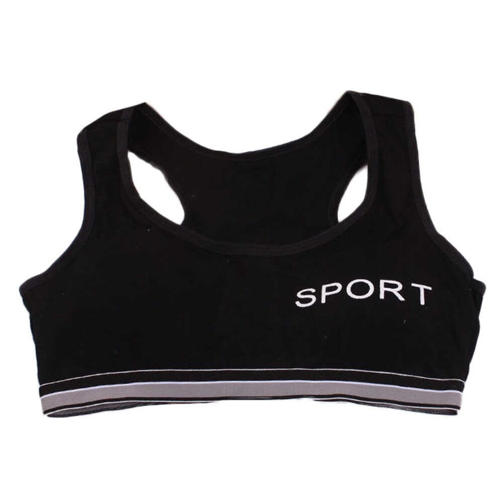 Tiener Beha Meisje Vest Katoen Spandex Grote Meisje Sport 7-14 Jaar Adolescente Kids Ondergoed Brief Racerback Training draad Gratis: Black