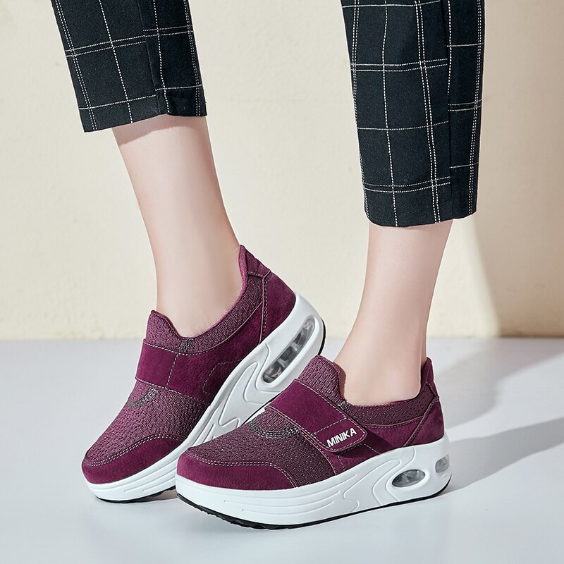 Comfortable Wedge Sneaker Slimming Toning Shoes Thick Bottom Increase Minika Women Fitness Shoes Travel Air Swing Shoes Walking: Purple / 7