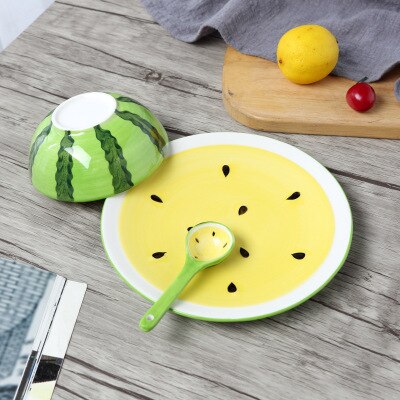 Keramisk servise sett japansk frukt tallerken dessert bolle ris bolle tredelt frukt bolle jordbær bolle skje: Vannmelon
