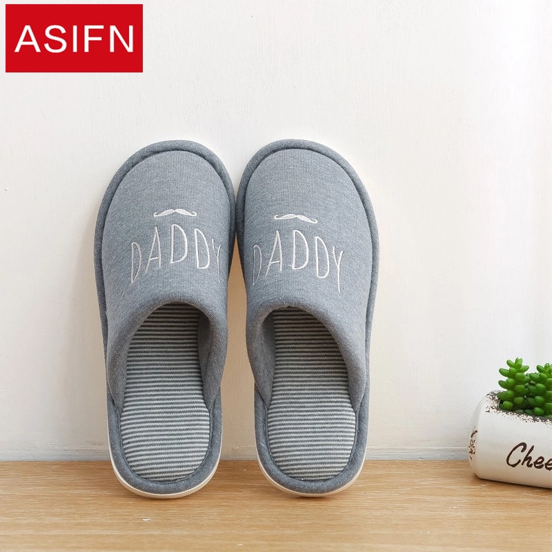 ASIFN chaussons pour hommes japonais femmes intérieur coton tongs bois hiver Couple lettres antidérapant fond souple Zapatos Mujer