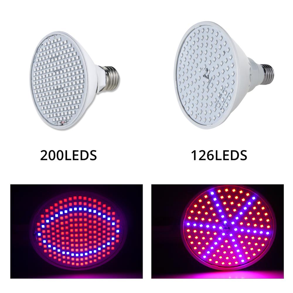 Bombillas LED de espectro completo para cultivo de plantas, 60/126/200 LED, lámpara de cultivo E27, Phytolamp para plantas de interior, Hydro Flower Veg Grow Tent