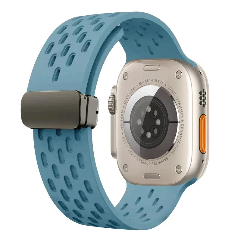 Bracelet magnétique pour Apple watch ultra 2, 49mm 44mm 45mm 40mm 41mm 42 38 45mm, Bracelet en Silicone iWatch série 9 7 8 se 6 5 3