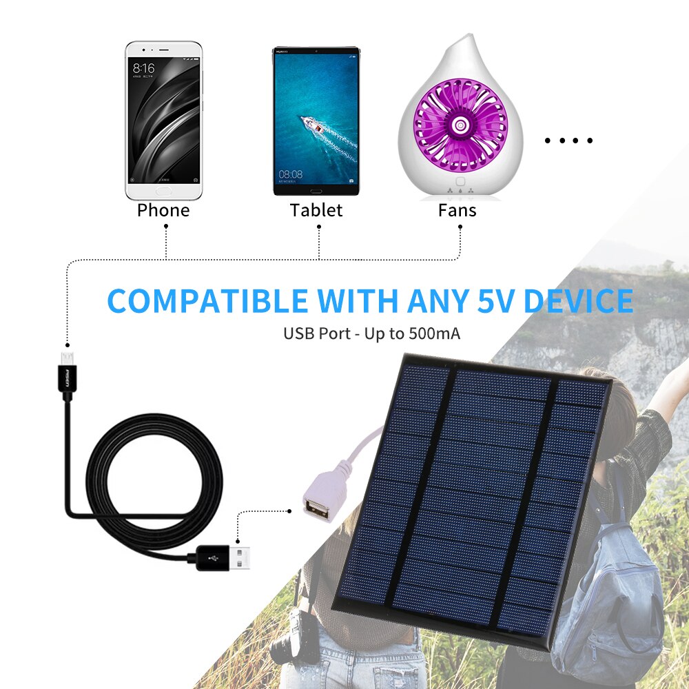 Portable Solar Charger with USB Port Compact Solar Panel Phone Charger for Camping Hiking Travel