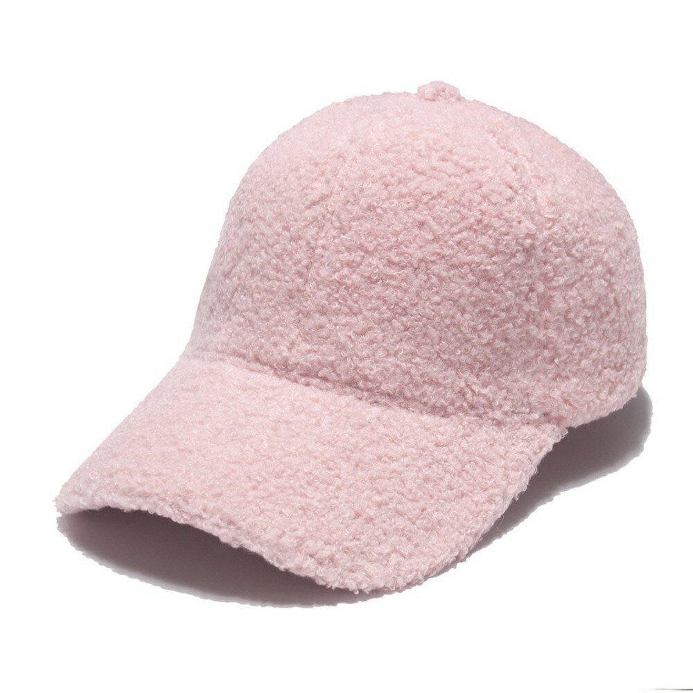 Autumn Winter Warm Lamb Hair Baseball Cap Lovely Plush Baseball Cap for Women: Pink