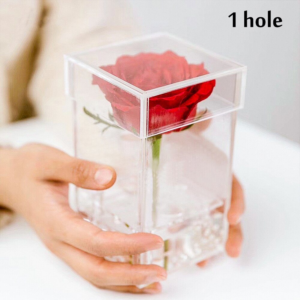 Rose Bloem Doos Transparant Acryl Make Organizer Materiaal Cosmetische Case Houder Met Deksel Make Organizer Voor Valentijnsdag: A 1 hole