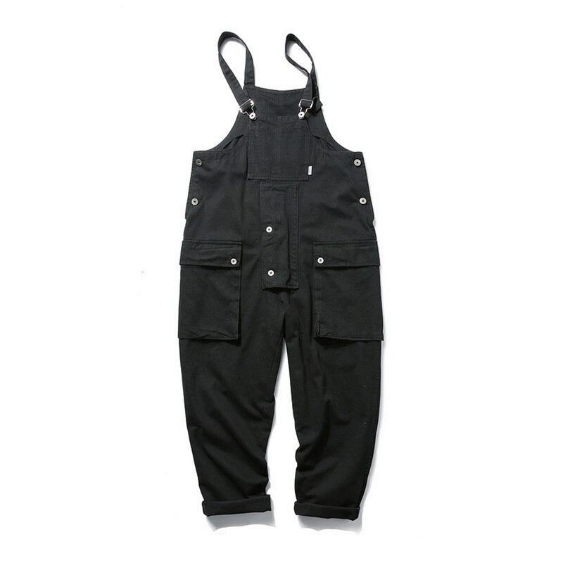 Vintage Multi Pocket Overalls Casual Mannen Jumpsuit Streetwear Losse Een Stukken Caro Broek Riem Pantalon Hombre Past Zomer: Asian Size 3XL / black