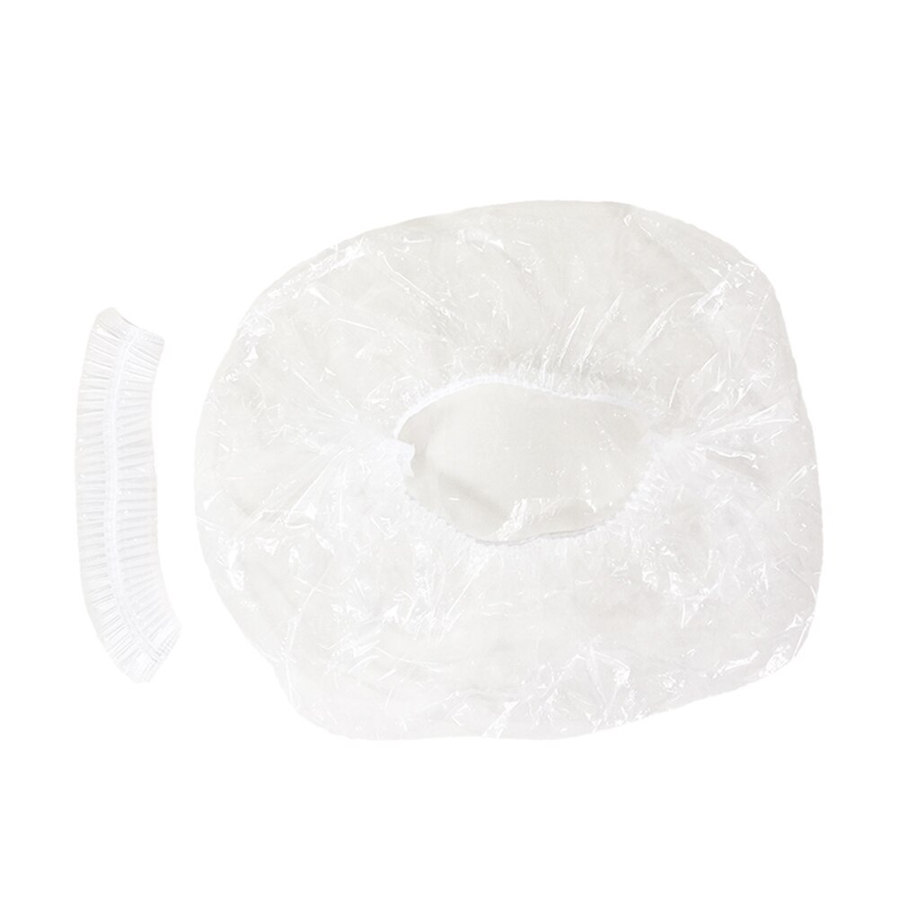 100 stk protecton engangs transparent brusebad frisør salon spa cap beskyttelseshat kvinde stil vandtæt: Hvid