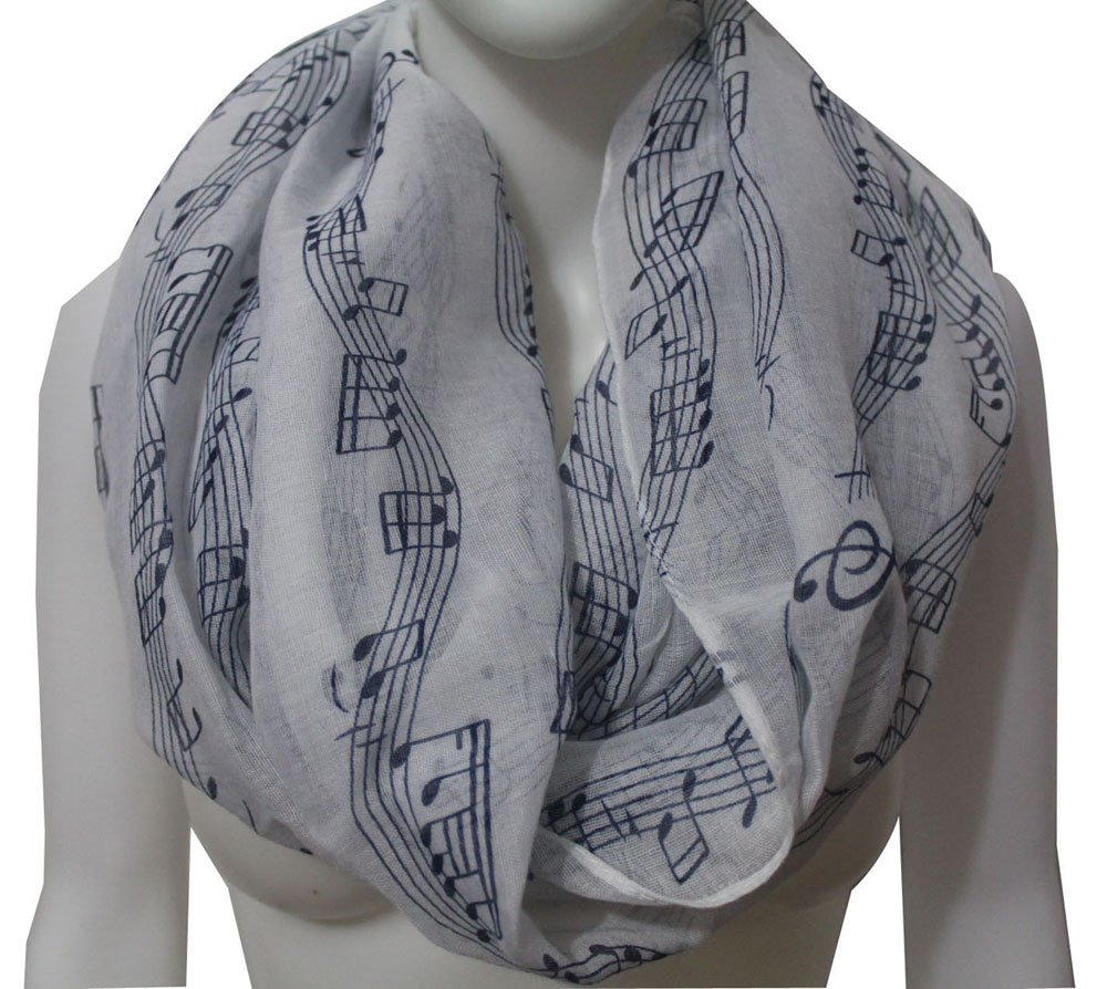 FOXMOTHER, , bufandas blancas a la con estampado de letras y notas musicales, hojas de notas y Piano, para madres y mujeres: White Navy