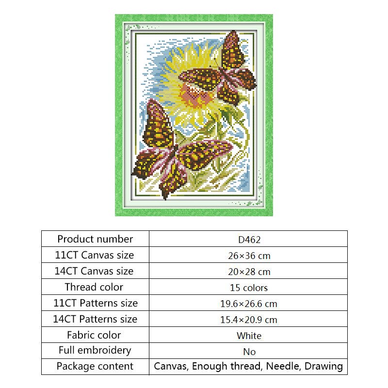 Joy Sunday Counted Cross Stitch Patterns Butterfly Series 14ct 11 Ct Aida Printed Fabric DIY Handmade Embroidery Needlework Sets: Cross Stitch-D462 / 14ct Printed Canvas
