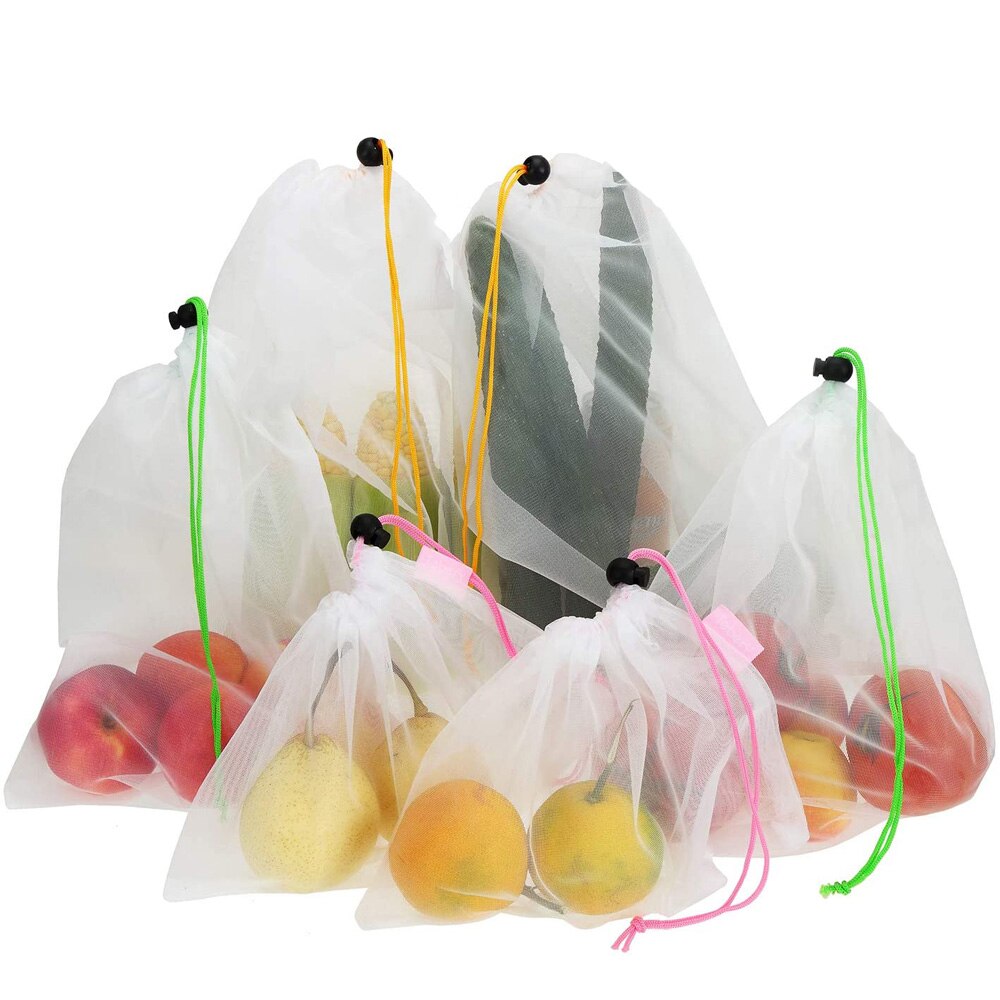 5pcs/pack Eco Friendly Mesh Vegetable Bags Reusable Produce Bags for Kitchen Supermarket Store Storage Fruit Bag with Drawstring