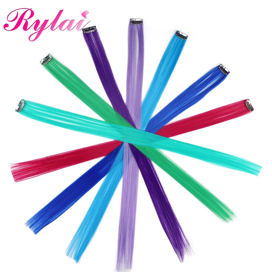 Rylai Lange Rechte Haar 5 Stuks/set Gekleurde Highlight Synthetische Hair Extensions Clip-In Een Stuk Pure Kleur 24 Inch