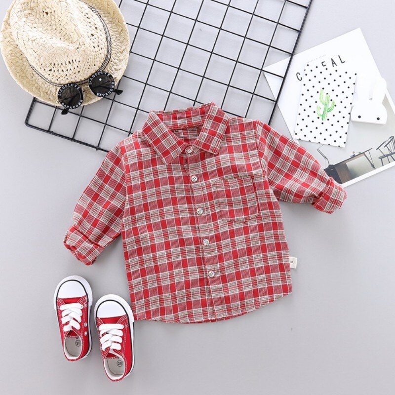 Katoen Jongen Shirts Baby Jongens Lange Mouwen Plaid Print Shirts Kids Tops Tees Shirts Casual Blouse