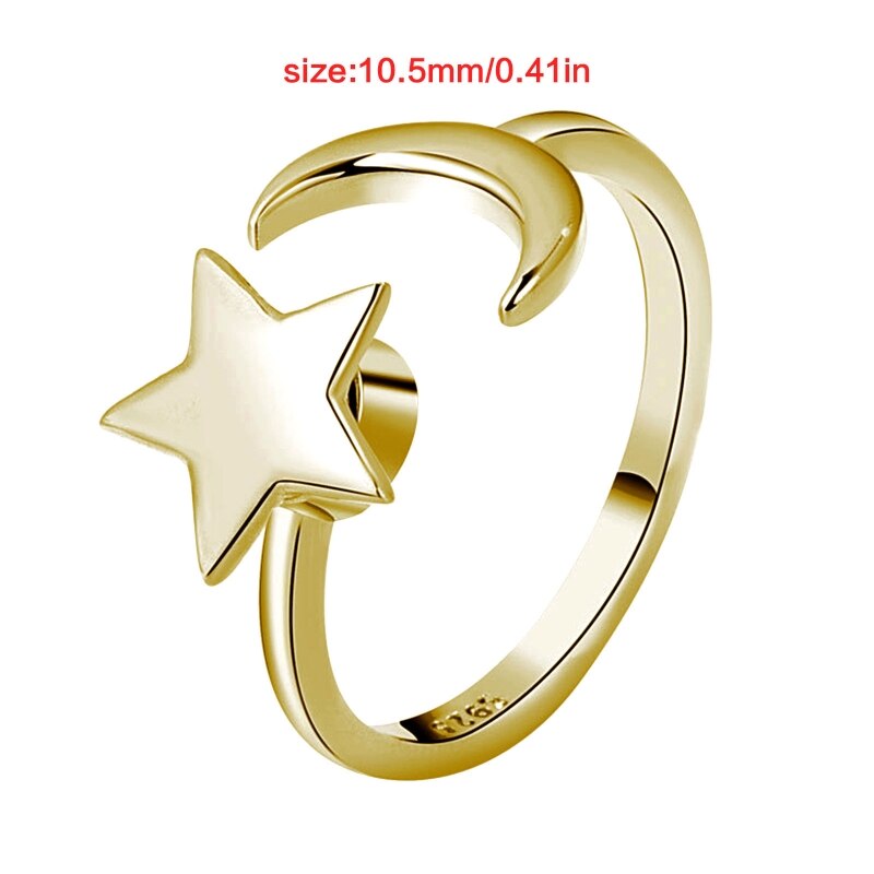 517F Gold Silver Ring Anti Anxiety Fidget Ring Anxiety Ring Star Moon Spinning Stress Relief Ring Spinner Meditation Ring