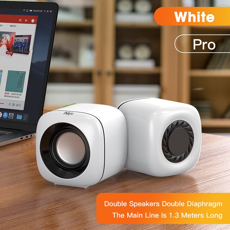 Pink Computer Speaker for Laptop PC Column Deep Bass Sound Subwoofer Music Player Audio Loudspeaker Not Bluetooth Speakers: White Speaker